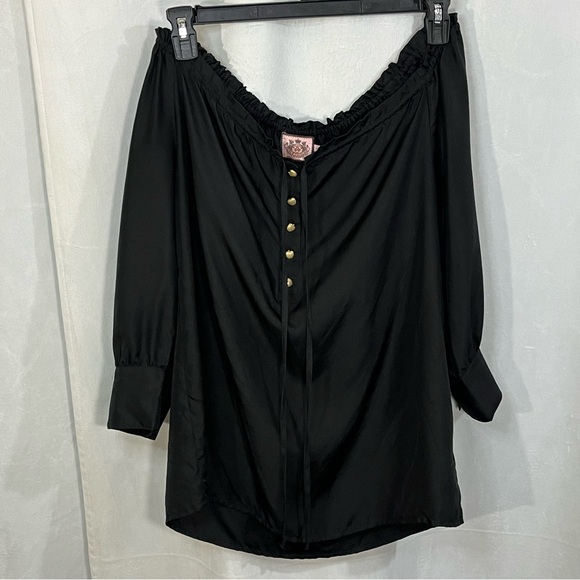 JUICY COUTURE 100% Silk Blouse Gold Apple Buttons Mid Sleeve Size‎ 10 - Picture 1 of 8
